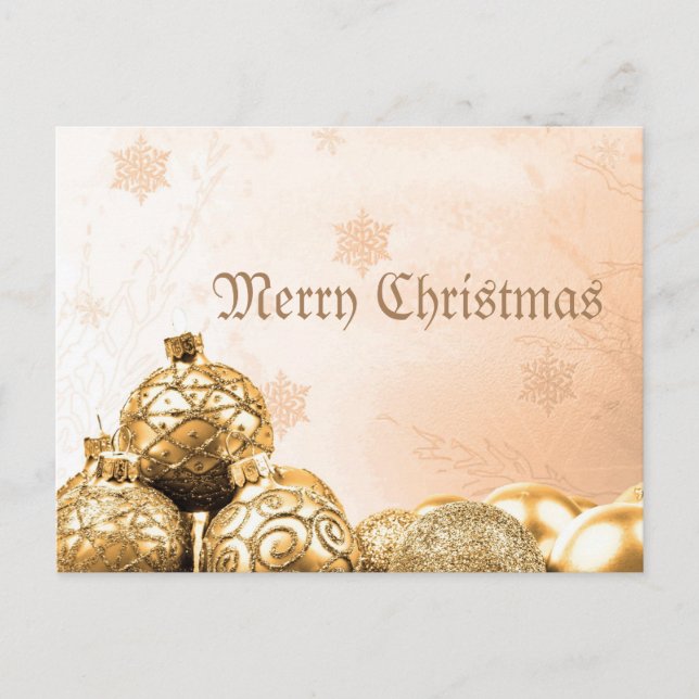 Carte Postale Joyeux Noël avec ornements or (Devant)