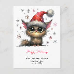 Carte Postale Joyeux Noël avec un chat mignon avec un chapeau de