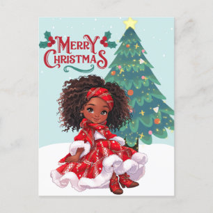 Carte Postale Joyeux Noël Black Girl Melanin Girls Xmas Red