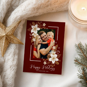 Carte Postale Joyeux Noël Blanc Fêtes Florales Photo