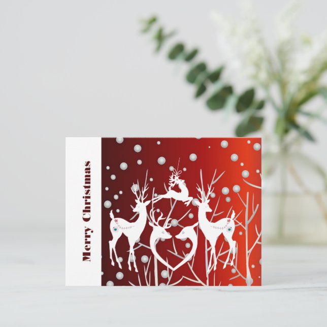 Carte Postale Joyeux Noël Blanc rennes Elégant Rouge Custom (Debout devant)