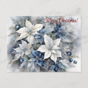 Carte Postale Joyeux Noël Bleu Poinsettia