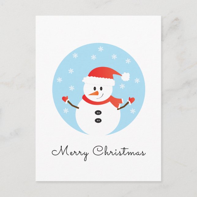 Carte Postale Joyeux Noël Bonhomme de neige Flocons (Devant)