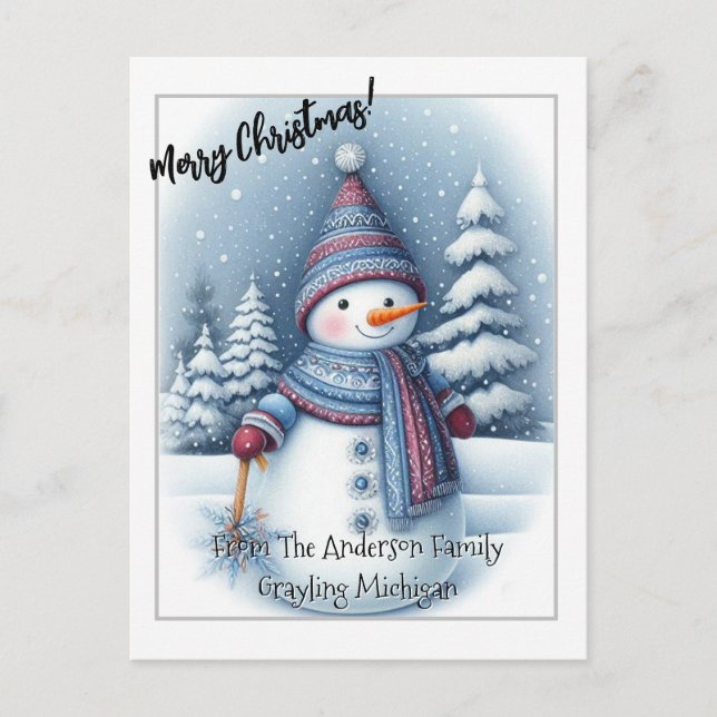 Carte Postale Joyeux Noël Bonhomme de neige, Personnalisé  (Devant)