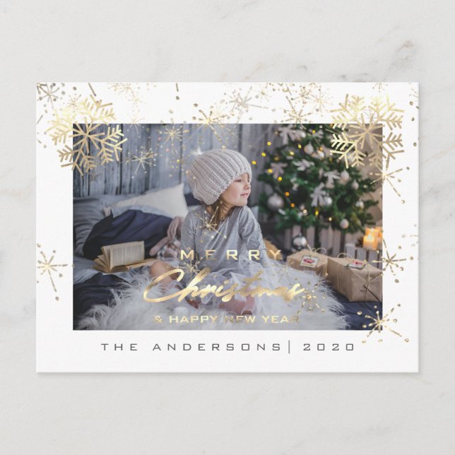 Carte Postale Joyeux Noël Bonne Année Gold Snowflakes Photo (Devant)