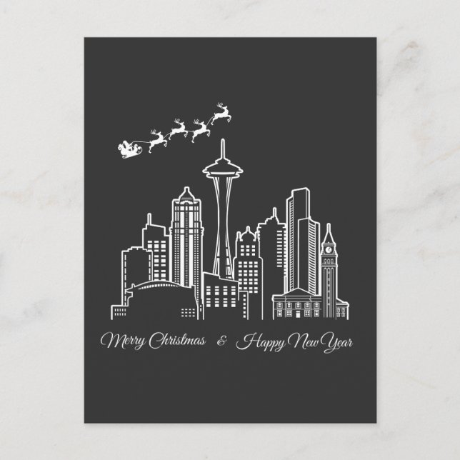 Carte Postale Joyeux Noël Bonne année Seattle Washington (Devant)