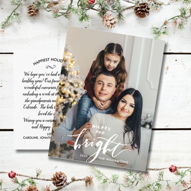 Carte Postale Joyeux Noël brillant Main Lettrée Photo de famille (Créateur téléchargé)