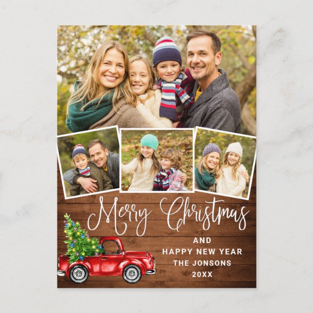 Carte Postale Joyeux Noël Camion de ferme rouge 4 Photo (Devant)