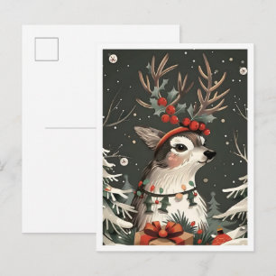 Carte Postale Joyeux Noël Cerf Vintage