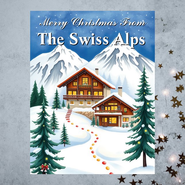 Carte Postale Joyeux Noël Chalet d'hiver Alpes suisses Vacances (Merry Christmas Swiss Alps Winter Chalet Holiday Postcard
)