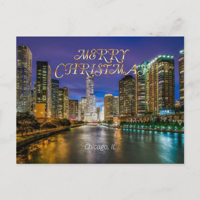 Carte Postale Joyeux Noël, Chicago River au coucher du soleil (Devant)