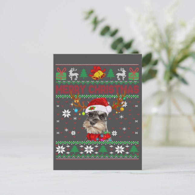 Carte Postale Joyeux Noël Chien moche Schnauzer Santa Hat (Debout devant)
