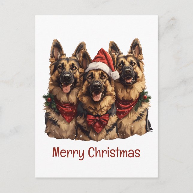 Carte Postale Joyeux Noël Chiens bergers allemands (Devant)