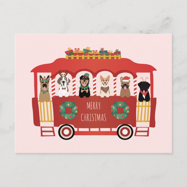 Carte Postale Joyeux Noël Chiens de vacances Trolly (Devant)