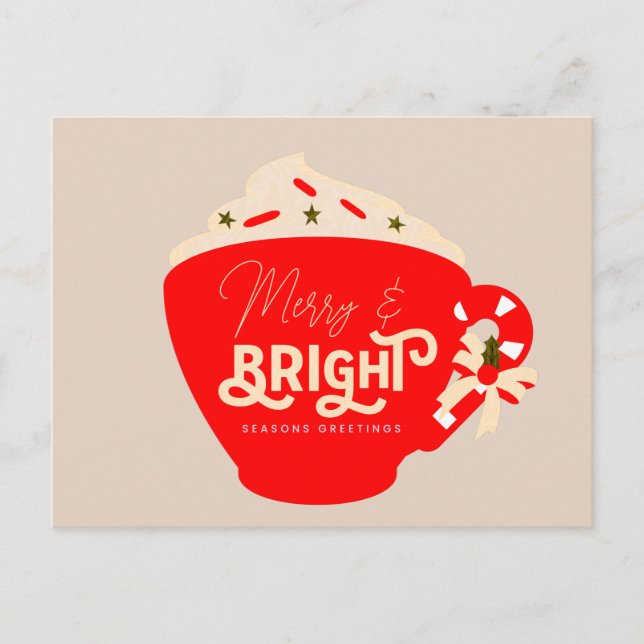 Carte Postale Joyeux Noël Chocolat chaud brillant Mug rouge (Devant)