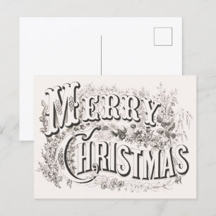 Carte Postale Joyeux Noël, Courrier Vintage & Ives (reprod.