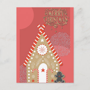 Carte Postale Joyeux Noël Cute pain d'épices Homme et Maison