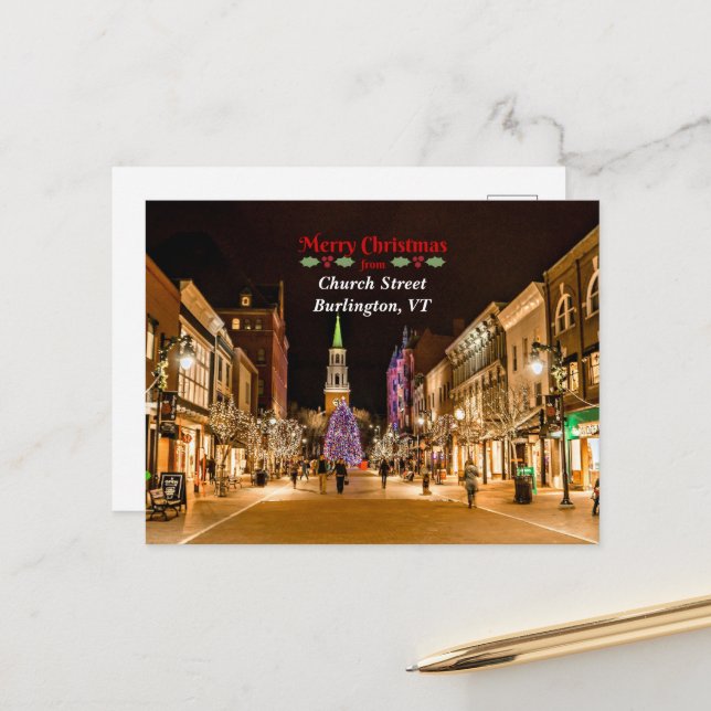 Carte Postale Joyeux Noël de Burlington VT, (Devant/Arrière en situation)