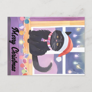 Carte Postale Joyeux Noël de chat noir