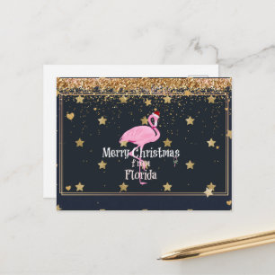 Carte Postale Joyeux Noël de Floride, Père Noël Flamant rose