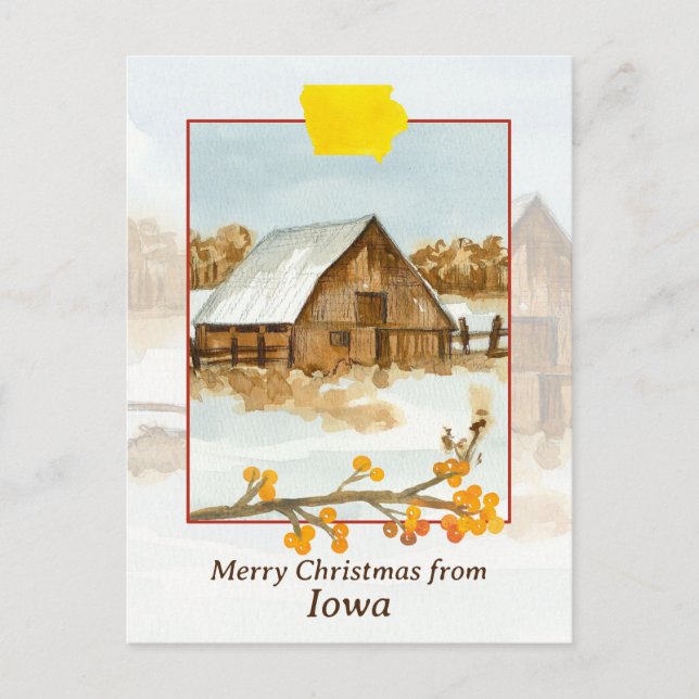 Carte Postale Joyeux Noël de la ferme de l'Iowa Grange neige hiv (Devant)