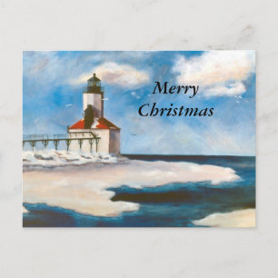 Carte postale Joyeux Noël de Michigan City Light