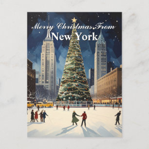 Carte Postale Joyeux Noël de New York City Ice Skate Tree