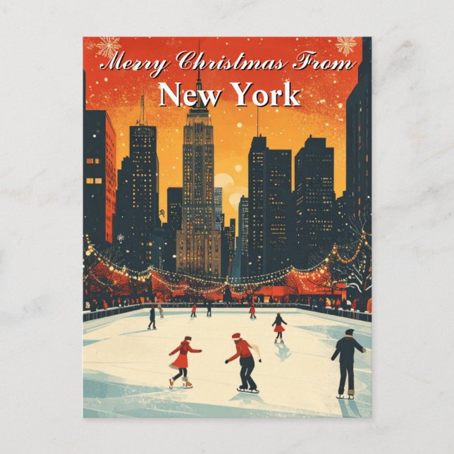 Carte Postale Joyeux Noël de New York Festival Patinage sur glac (Devant)