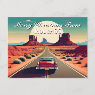 Carte Postale Joyeux Noël de Route 66 Retro Car Desert