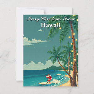 Carte Postale Joyeux Noël depuis Hawaii Tropical Santa Surfing