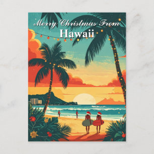 Carte Postale Joyeux Noël depuis le coucher de soleil sur la pla
