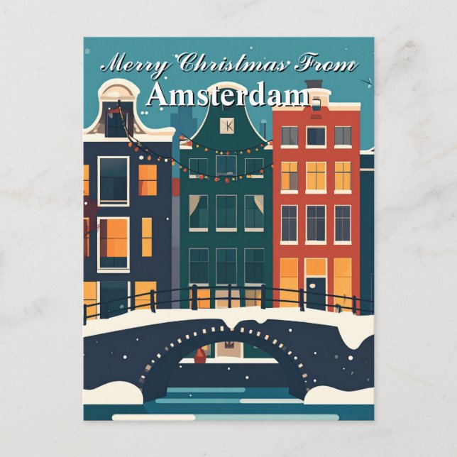 Carte Postale Joyeux Noël depuis les maisons du canal d'Amsterda (Devant)