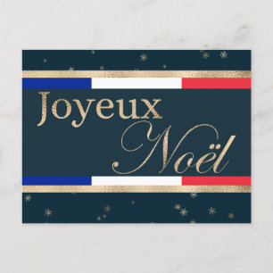 Carte Postale Joyeux Noël drapeau français pour Noël bleu