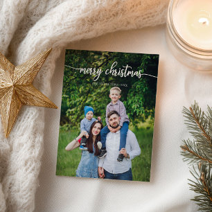 Carte Postale Joyeux Noël Écriture Blanche Photo Unique