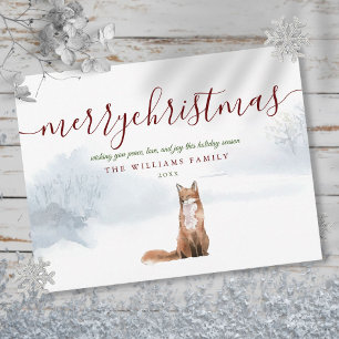 Carte Postale Joyeux Noël Écriture Élégante Renard d'Hiver 