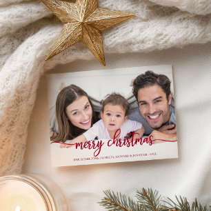 Carte Postale Joyeux Noël Élégant Rouge Script Photo Holiday