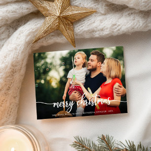 Carte Postale Joyeux Noël Élégant Script blanc Photo Holiday