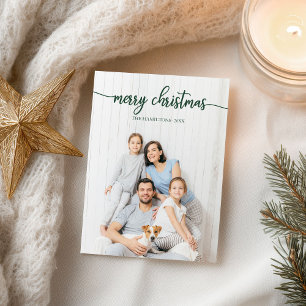 Carte Postale Joyeux Noël Élégant Script Vert Photo unique