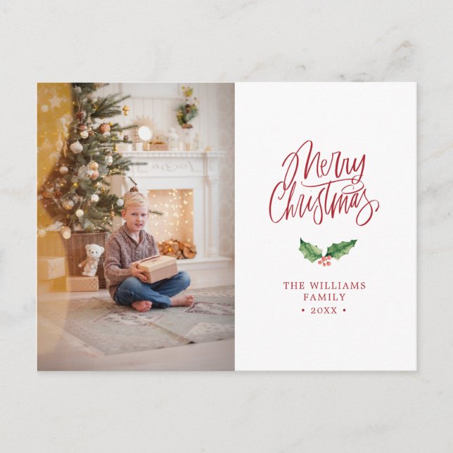 Carte Postale Joyeux Noël Élégant Simple Photo Fêtes (Devant)