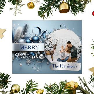 Carte Postale Joyeux Noël Élégante Photo de Famille Fêtes