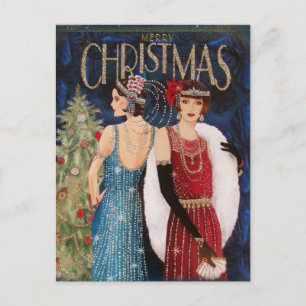 Carte Postale Joyeux Noël Elegante Vintage Retro Ladies