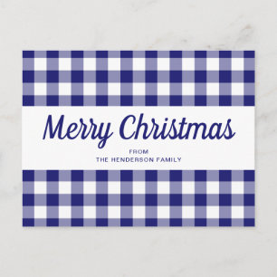 Carte Postale Joyeux Noël en En vichy bleu rustique