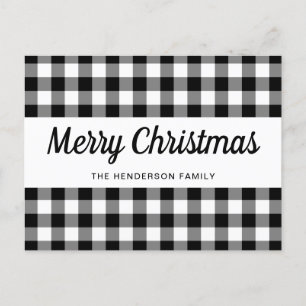 Carte Postale Joyeux Noël en noir blanc En vichy chèques