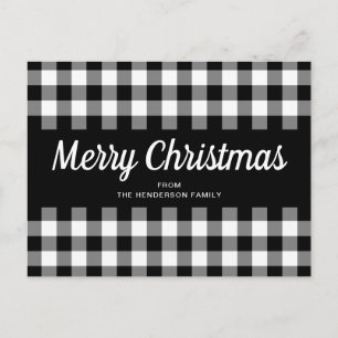 Carte Postale Joyeux Noël en noir blanc rustique En vichy chèque