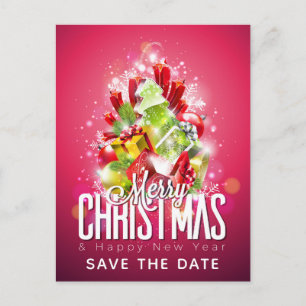 Carte Postale Joyeux Noël enveloppé Présents Enregistrer la date