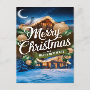 Carte Postale Joyeux Noël et Bonne Année scintillants