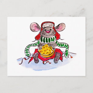 Carte Postale Joyeux Noël et Bonne Souris au Fromage du Nouvel A