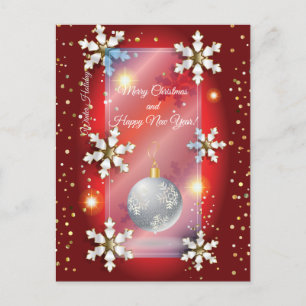 Carte Postale Joyeux Noël et Nouvel An ! 20XX Silver Luxury Red