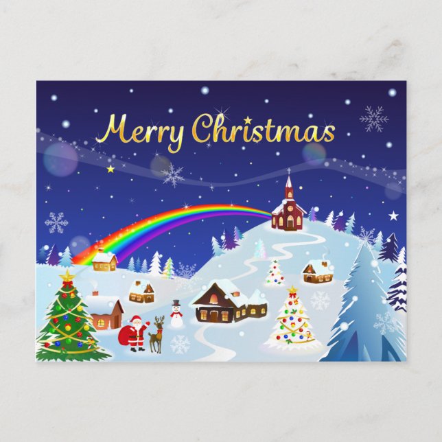 Carte Postale Joyeux Noël et Père Noël Arc-en-Ciel (Devant)