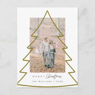 Carte Postale Joyeux Noël Famille Photo, Gold Xmas Arbre Cadre